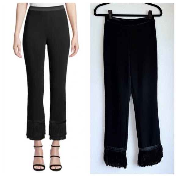 NWT Cinq à Sept Silk Fringe Tash Ankle Tuxedo Stripe Pants in Black Size 00 - Picture 1 of 9